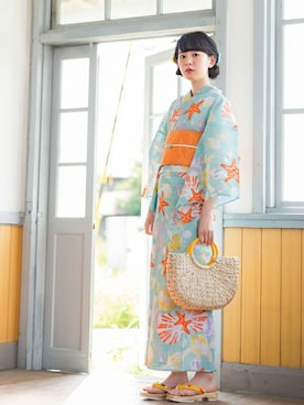 「海」｜「アイテム（浴衣）」を使った、KIMONOMACHIさん（レディース・168cm）の夏コーディネート