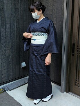 kimonomachi（キモノマチ）の「浴衣帯 半幅帯 「白 レトロフラワー 