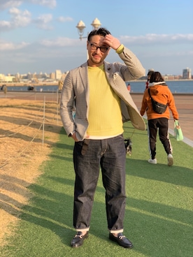 「ABAHOUSE（アバハウス）のアイテム（Tシャツ/カットソー、イエロー系）」を使った、jyunkiさん（メンズ・179cm）の春コーディネート