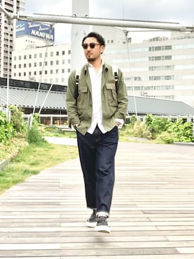 「ミリタリージャケット」｜「アイテム（バックパック/リュック）」を使った、jyunkiさん（メンズ・179cm）の春コーディネート