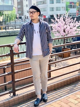 「ABAHOUSE（アバハウス）のアイテム（シャツ/ブラウス、ブルー系）」を使った、jyunkiさん（メンズ・179cm）の春コーディネート