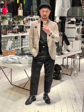 「5351 POUR LES HOMMES（ゴーサンゴーイチプールオム）のシルケットコットンクルーネックカットソー（Tシャツ/カットソー、ブラック系）」を使った、jyunkiさん（メンズ・179cm）の秋コーディネート