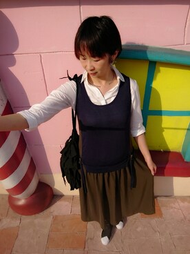 「GU（ジーユー）のメタルチョーカー（ネックレス、シルバー系）」を使った、ViViaN k.さん（レディース・165cm）の春コーディネート