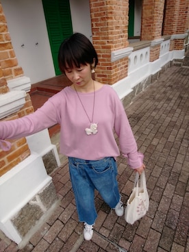 「TODAYFUL（トゥデイフル）のTriangle Fringe Pierce（ピアス（両耳用）、ホワイト系）」を使った、ViViaN k.さん（レディース・165cm）の春コーディネート