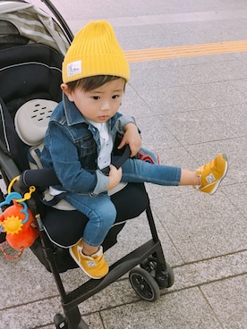 「TOMMY HILFIGER（トミーヒルフィガー）のアイテム（ジャケット/アウター）」を使った、KOppiiiiiさん（キッズ・90cm）の冬コーディネート