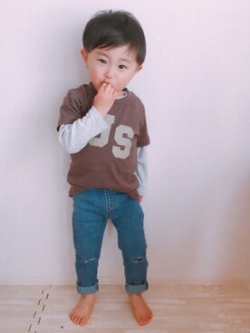 「devirock（デビロック）の全20柄 プリント半袖Tシャツ（Tシャツ/カットソー）」を使った、KOppiiiiiさん（キッズ・90cm）の春コーディネート