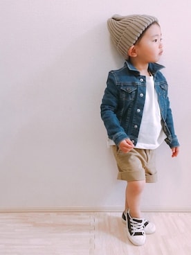 「TOMMY HILFIGER（トミーヒルフィガー）のアイテム（ジャケット/アウター）」を使った、KOppiiiiiさん（キッズ・90cm）の春コーディネート