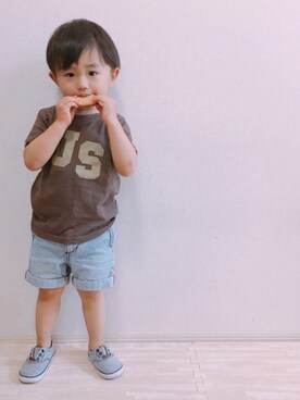 「devirock（デビロック）の全20柄 プリント半袖Tシャツ（Tシャツ/カットソー）」を使った、KOppiiiiiさん（キッズ・90cm）の春コーディネート