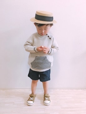 「MARLMARL（マールマール）のアイテム（帽子）」を使った、KOppiiiiiさん（キッズ・74cm）の夏コーディネート