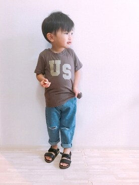「devirock（デビロック）の全20柄 プリント半袖Tシャツ（Tシャツ/カットソー）」を使った、KOppiiiiiさん（キッズ・74cm）の夏コーディネート
