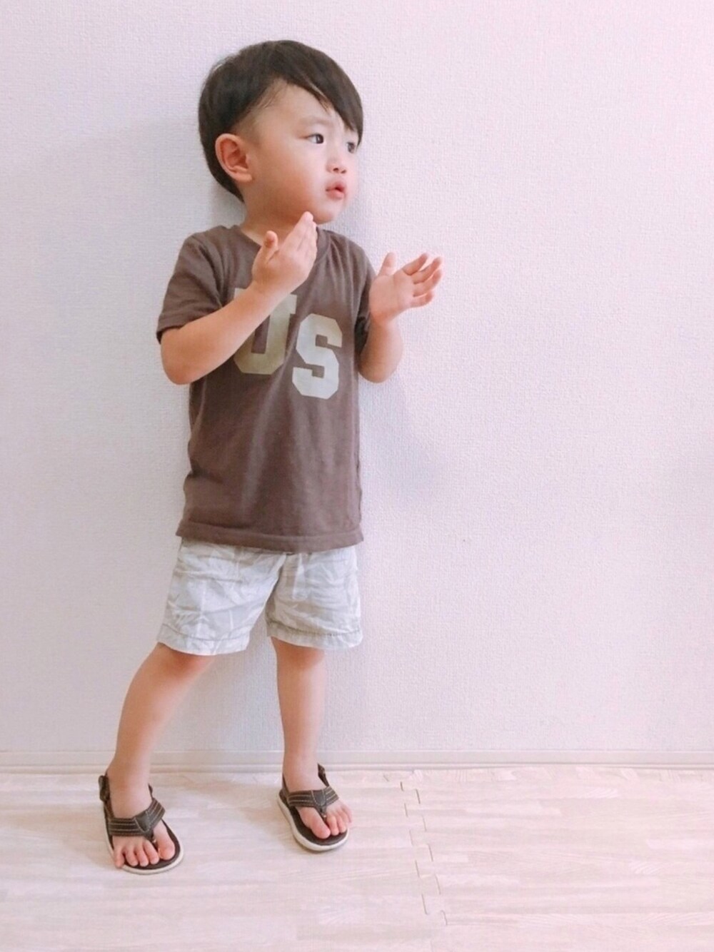 「キッズコーデ、キッズファッション、kids、2歳、Tシャツ、おしゃれさんと繋がりたい、ハーパン」｜「devirockの全20柄 プリント半袖Tシャツ（Tシャツ/カットソー、その他）」を使った、KOppiiiiiさん（キッズ・90cm）の夏コーディネートの1枚目の写真