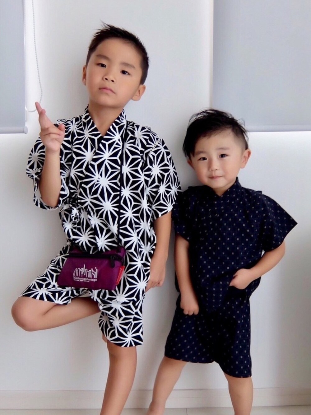 「夏コーデ、お祭り、花火大会、夏休み、6歳、3歳、兄弟コーディネート、いとこ、甚平、浴衣」｜「西松屋のアイテム（浴衣、ブルー系）」を使った、KOppiiiiiさん（キッズ・90cm）の夏コーディネートの1枚目の写真
