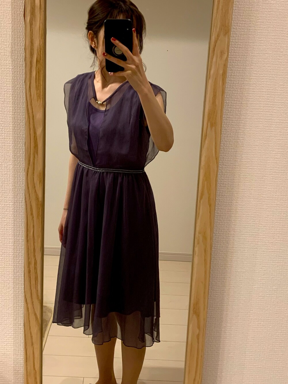 「お呼ばれスタイル、お呼ばれ、結婚式、ドレス、結婚式 ワンピース、プチプラ、結婚式スタイル」｜「Genesisのパーティー・謝恩会・女子会・結婚式/ ソフト・ファブリックドレス（ドレス、パープル系）」を使った、Miisさん（レディース・159cm）の冬コーディネートの1枚目の写真