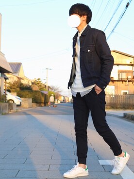 「STUDIOUS BLUE（ストゥディオスブルー）のアイテム（デニムジャケット）」を使った、けんたさん（メンズ・170cm）の春コーディネート