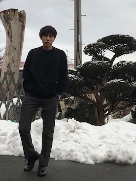 「アイテム（ピアス（片耳用）、グレー系）」を使った、どっぐイアさん（メンズ・175cm）の冬コーディネート