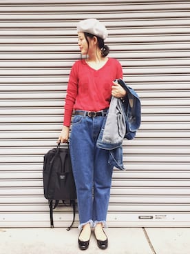 「antiqua（アンティカ）のアイテム（デニムジャケット）」を使った、antiquaさん（レディース・153cm）の冬コーディネート
