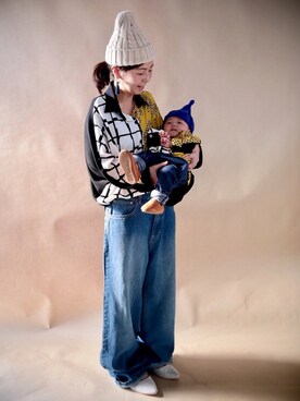 「antiqua（アンティカ）のアイテム（帽子）」を使った、antiquaさん（キッズ・80cm）の冬コーディネート