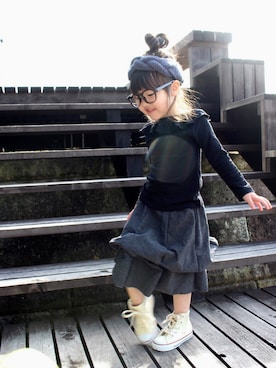 「アイテム（スカート）」を使った、antiquaさん（キッズ・91cm）の冬コーディネート