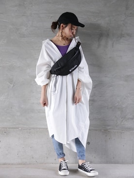 「アイテム（タンクトップ、パープル系）」を使った、antiquaさん（レディース・157cm）の春コーディネート