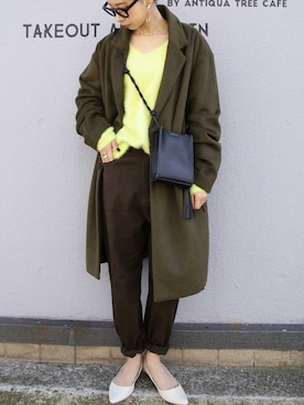 「アイテム（デニムパンツ、グリーン系）」を使った、antiquaさん（レディース・157cm）の冬コーディネート