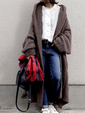 「アイテム（トップス、ブラウン系）」を使った、antiquaさん（レディース・159cm）の冬コーディネート