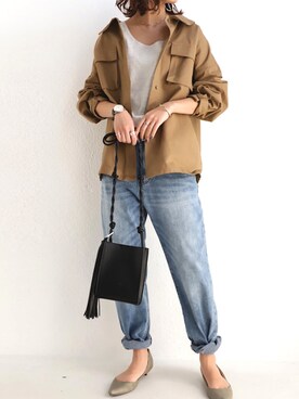 「antiqua」｜「アイテム（ミリタリージャケット）」を使った、antiquaさん（レディース・159cm）の冬コーディネート