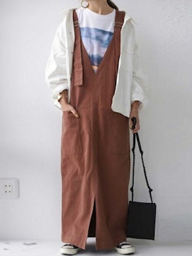 「antiqua」｜「アイテム（サロペット/オーバーオール）」を使った、antiquaさん（レディース・162cm）の秋コーディネート