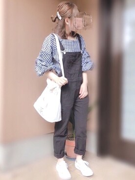 「rps（アールピーエス）のアイテム（サロペット/オーバーオール）」を使った、あずきさん（レディース・153cm）の夏コーディネート