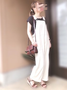 「Right-on（ライトオン）のアイテム（サロペット/オーバーオール）」を使った、あずきさん（レディース・153cm）の夏コーディネート