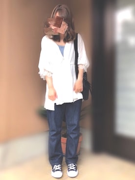 「chocomee（チョコミー）のアイテム（トートバッグ）」を使った、あずきさん（レディース・153cm）の夏コーディネート