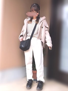 「rps（アールピーエス）のアイテム（トレンチコート）」を使った、あずきさん（レディース・153cm）の春コーディネート