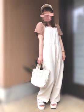 「Right-on（ライトオン）のアイテム（サロペット/オーバーオール）」を使った、あずきさん（レディース・153cm）の夏コーディネート