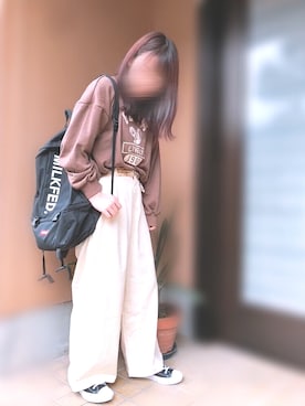 「ehka sopo（エヘカソポ）のフロッキーモチーフトレーナー（Tシャツ/カットソー）」を使った、あずきさん（レディース・153cm）の秋コーディネート