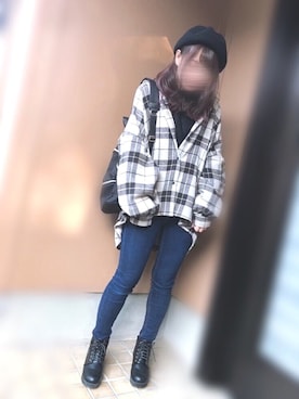 「chocomee（チョコミー）のアイテム（ハンチング/ベレー帽）」を使った、あずきさん（レディース・153cm）の秋コーディネート