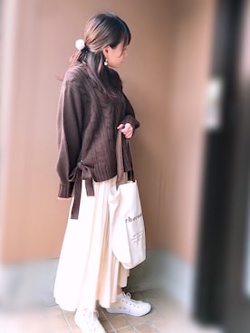 「chocomee（チョコミー）のアイテム（ニット/セーター）」を使った、あずきさん（レディース・153cm）の冬コーディネート