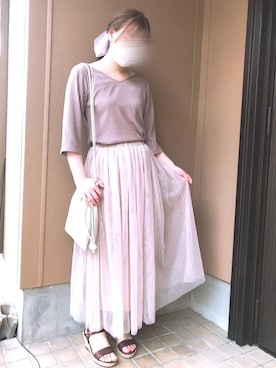 「chocomee（チョコミー）のアイテム（スカート）」を使った、あずきさん（レディース・153cm）の夏コーディネート