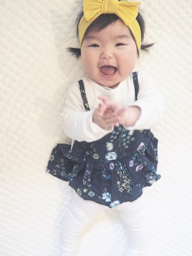 「韓国子供服のアイテム（ロンパース、ブルー系）」を使った、kenさん（キッズ・110cm）の春コーディネート