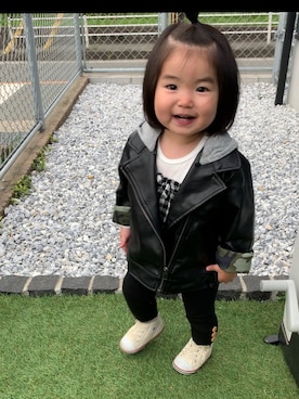 「Birthday（バースデイ）のアイテム（ライダースジャケット、ブラック系）」を使った、kenさん（キッズ・110cm）の秋コーディネート