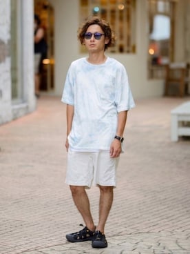 「Burner（バーナー）のアイテム（パンツ）」を使った、CHINさんパパさん（メンズ・163cm）の夏コーディネート