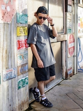 「アイテム（サングラス）」を使った、CHINさんパパさん（メンズ・163cm）の夏コーディネート