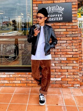 「URBAN RESEARCH Sonny Label（アーバンリサーチサニーレーベル）のアイテム（ライダースジャケット）」を使った、CHINさんパパさん（メンズ・163cm）の秋コーディネート