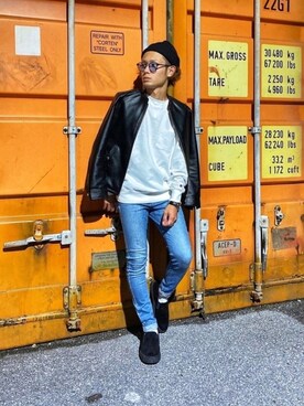 「URBAN RESEARCH Sonny Label（アーバンリサーチサニーレーベル）のアイテム（ライダースジャケット）」を使った、CHINさんパパさん（メンズ・163cm）の秋コーディネート