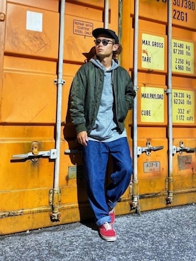 「HARE（ハレ）のアイテム（MA-1）」を使った、CHINさんパパさん（メンズ・163cm）の秋コーディネート
