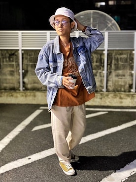 「ROOPTOKYO（ループトウキョウ）のアイテム（帽子）」を使った、CHINさんパパさん（メンズ・163cm）の春コーディネート