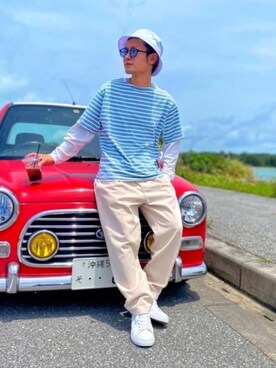 「ROOPTOKYO（ループトウキョウ）のアイテム（帽子）」を使った、CHINさんパパさん（メンズ・163cm）の春コーディネート