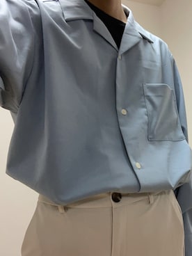 「GU（ジーユー）のアイテム（シャツ/ブラウス、ブルー系）」を使った、ただの服好きけんしー(YouTube)さん（メンズ・173cm）の冬コーディネート