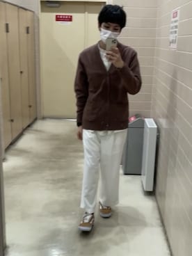 「VANS（バンズ）のVANS ヴァンズ OLD SKOOL DX オールドスクール V36CL+ CALM BREEN（スニーカー、ブラウン系）」を使った、ただの服好きけんしー(YouTube)さん（メンズ・173cm）の冬コーディネート