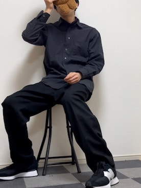 「UNIQLO（ユニクロ）のワイドフィットテーパードパンツ セットアップ可能（その他パンツ、ブラック系）」を使った、ただの服好きけんしー(YouTube)さん（メンズ・173cm）の冬コーディネート