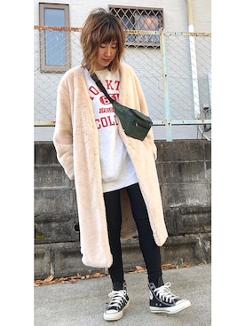「古着好きな人と繋がりたい」｜「アイテム（ノーカラージャケット）」を使った、maichiさん（レディース・160cm）の冬コーディネート