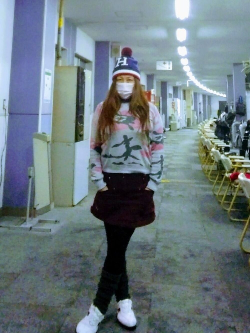 「カモフラ、ゴルフ、lucien pellat-finet」｜「ROSE BUDのアイテム（ニットキャップ/ビーニー、その他）」を使った、fumixさん（レディース・156cm）の冬コーディネートの1枚目の写真